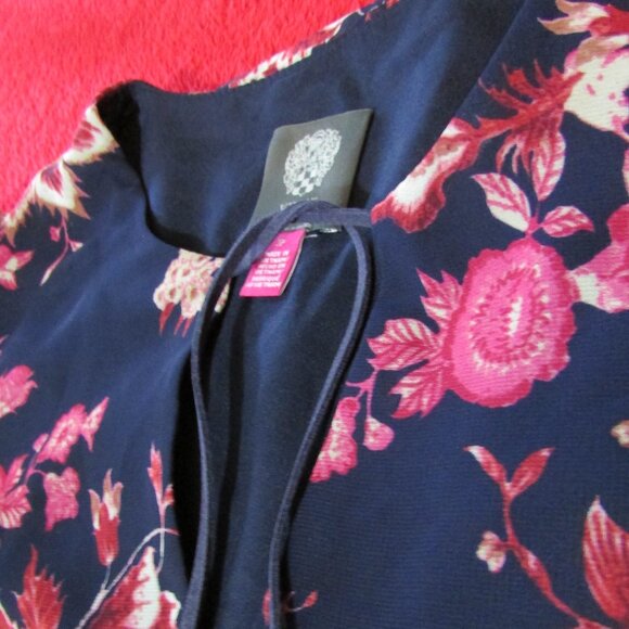 Vince Camuto Purple Pink Floral Dress Keyhole Sheer Sleeves - Picture 7 of 10